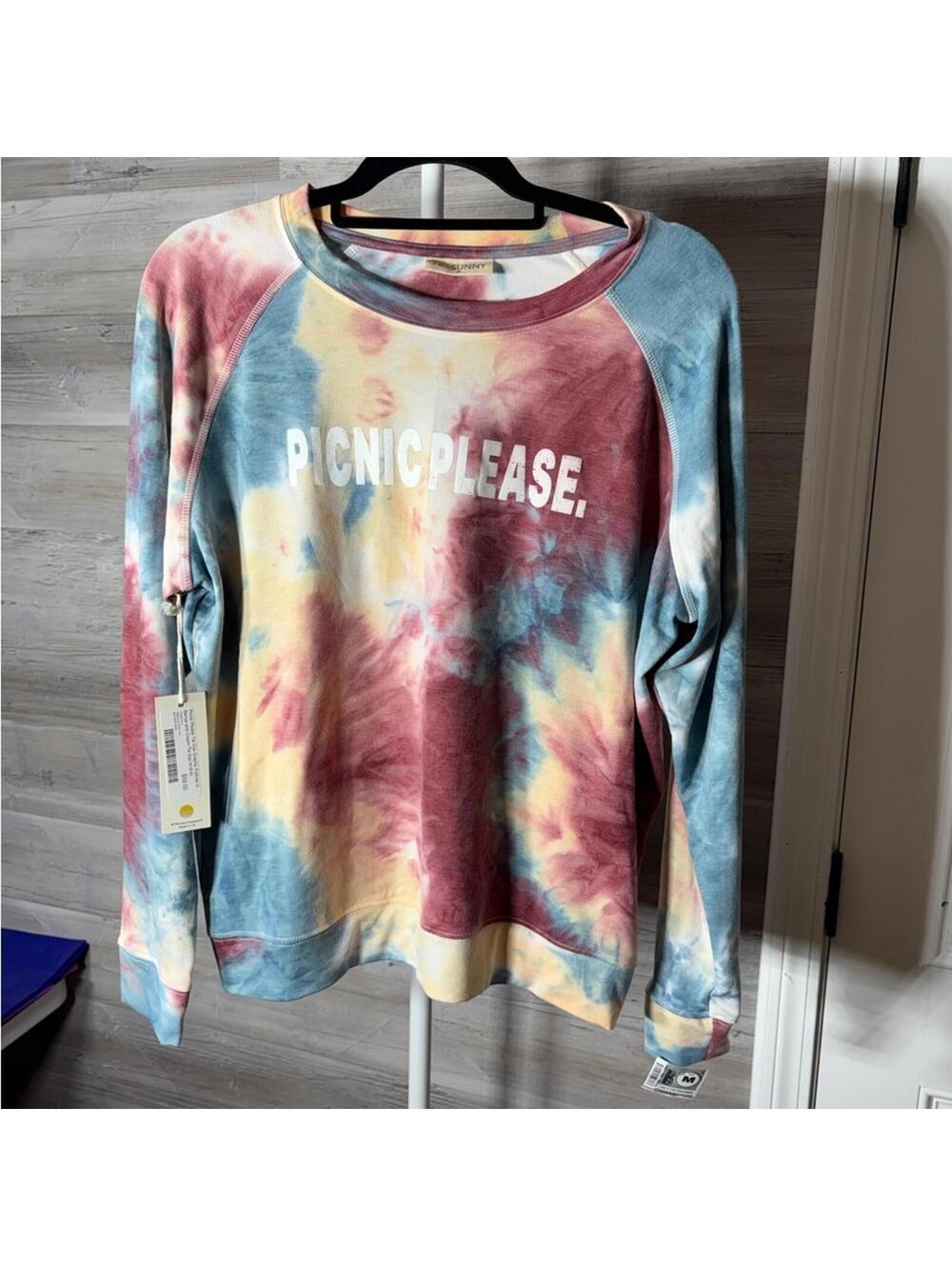 78&Sunny Picnic Please Tie Dye Graphic Pullover Sweatshirt Medium 967